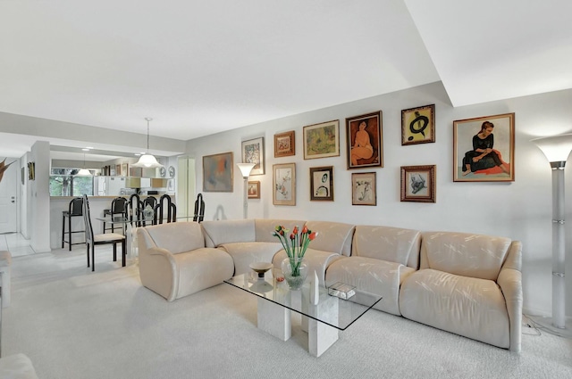 living room with light carpet