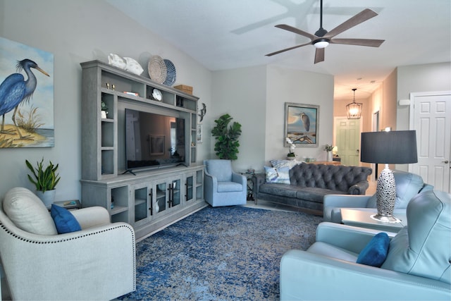 living room featuring ceiling fan