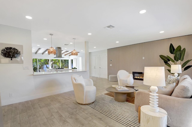 living room with light wood-type flooring