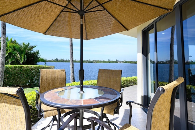 view of patio / terrace with a water view