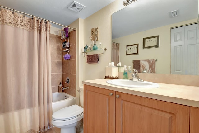 full bathroom featuring vanity, toilet, and shower / bath combo