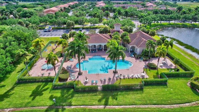 aerial view with a water view