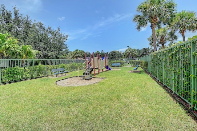 view of yard with a playground