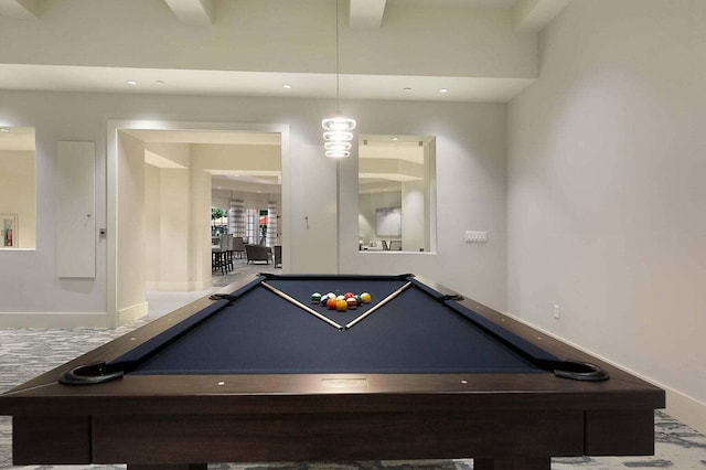 playroom with recessed lighting, baseboards, and pool table