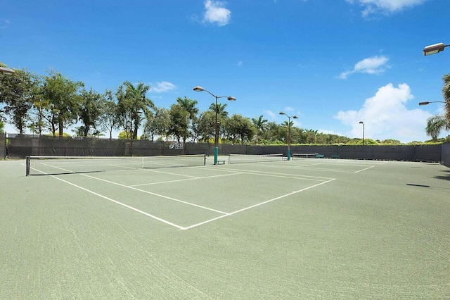 view of tennis court with fence