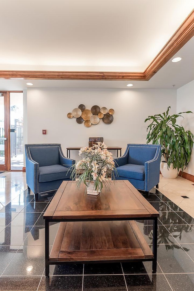 living room featuring ornamental molding