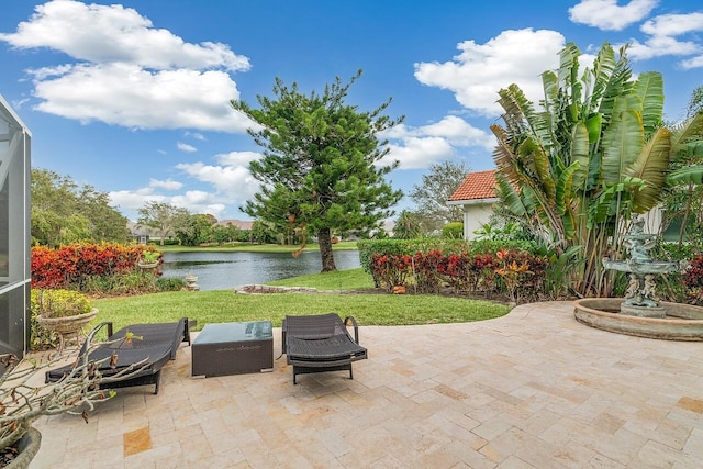 view of patio / terrace featuring a water view