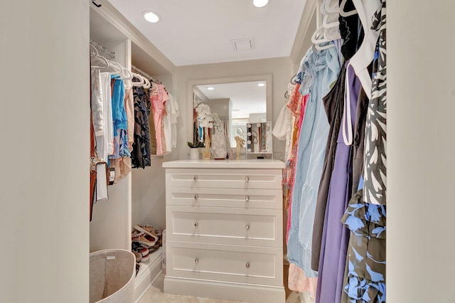 spacious closet with visible vents