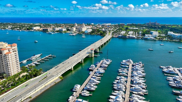 aerial view with a water view