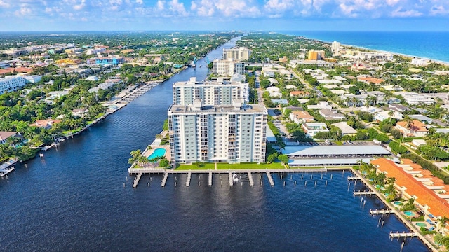 aerial view featuring a water view