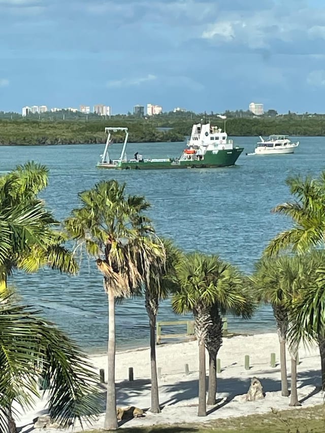 property view of water featuring a view of the beach