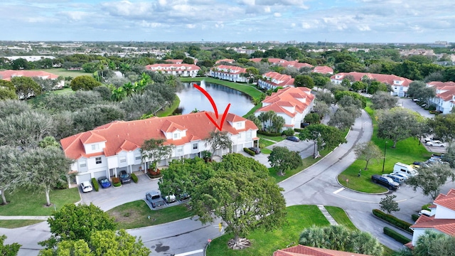 bird's eye view featuring a water view