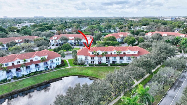 bird's eye view featuring a water view