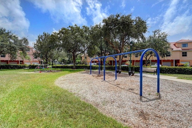 view of play area with a yard