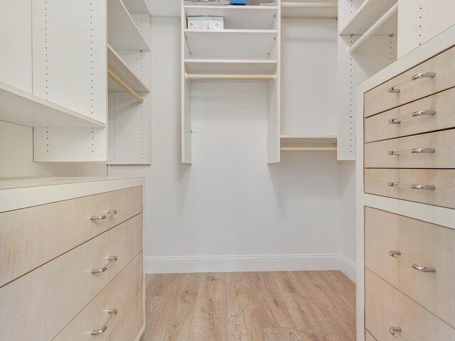 walk in closet featuring light hardwood / wood-style flooring