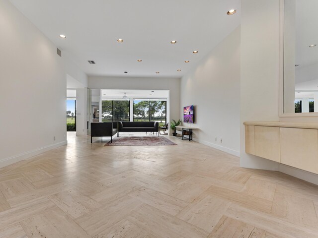 living room featuring light parquet floors