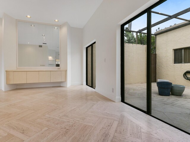 interior space featuring light parquet flooring