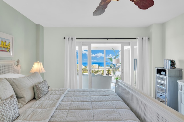 bedroom featuring access to outside and ceiling fan