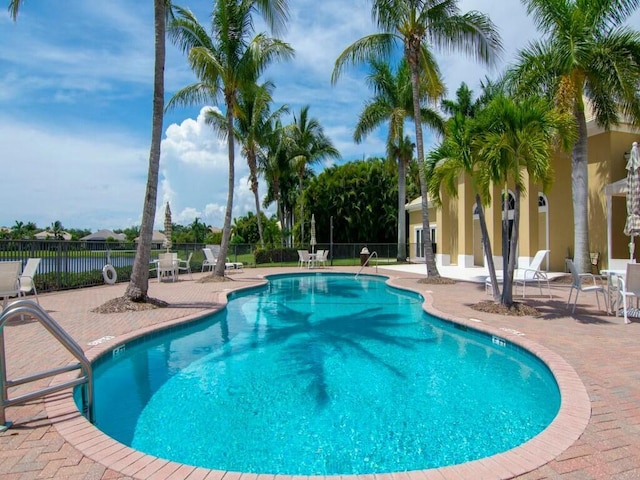 view of swimming pool with a patio area