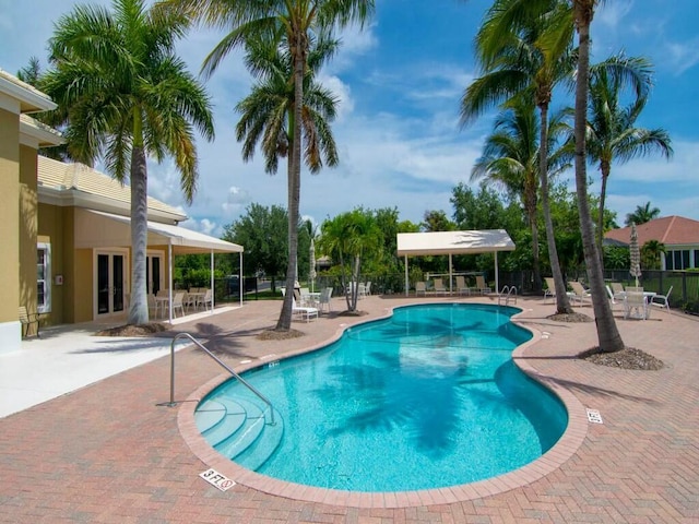 view of swimming pool featuring a patio