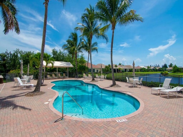 view of swimming pool featuring a patio