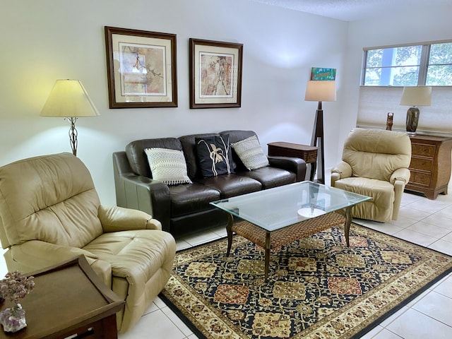 living room featuring light tile patterned floors