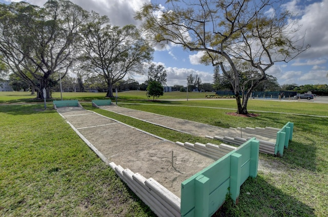 view of property's community featuring a yard