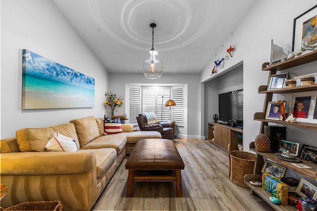 living room with light hardwood / wood-style floors