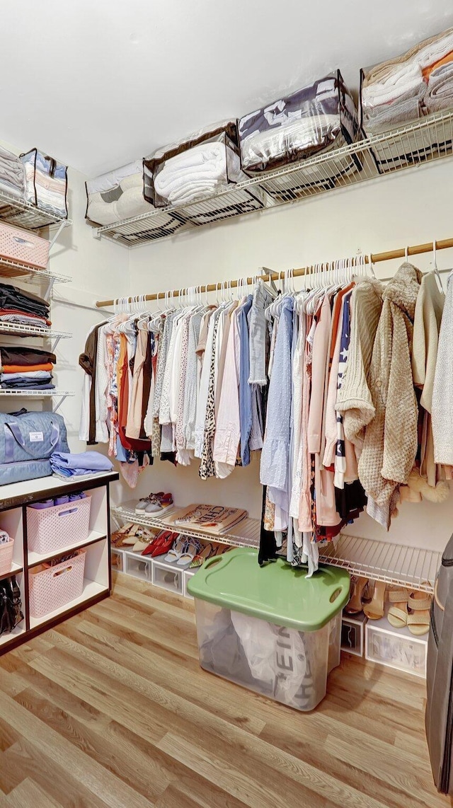 spacious closet with light hardwood / wood-style floors