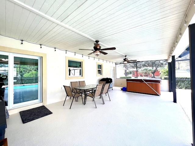 sunroom with plenty of natural light and rail lighting