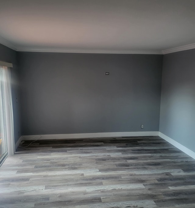 empty room featuring crown molding and light hardwood / wood-style flooring