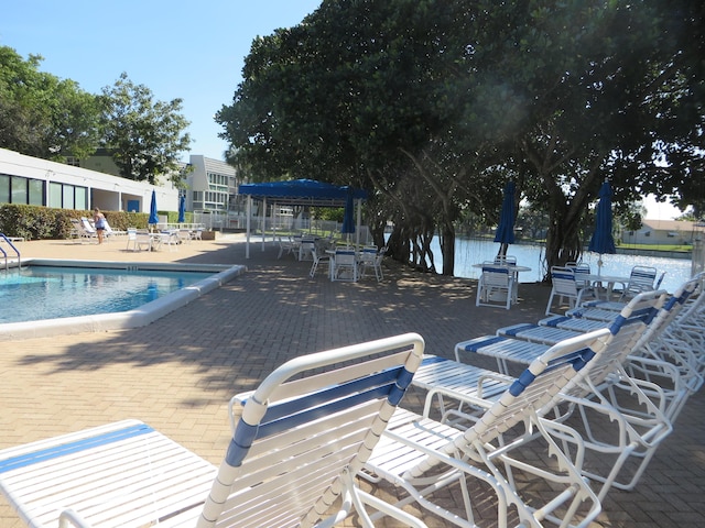 view of swimming pool with a patio