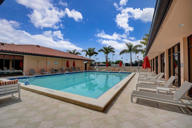 view of swimming pool with a patio area