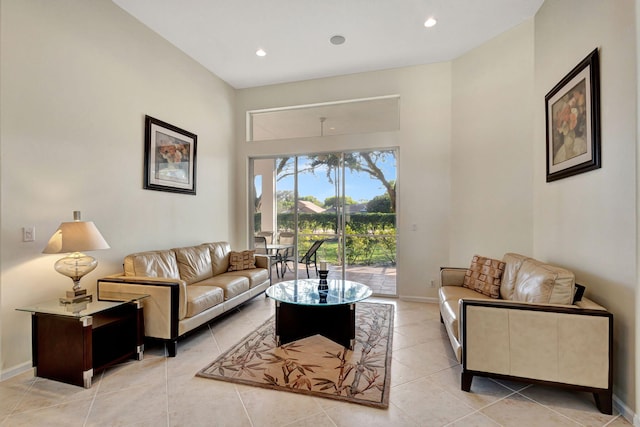 living room with light tile patterned flooring