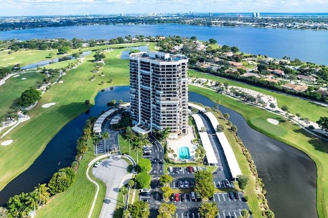 aerial view with a water view