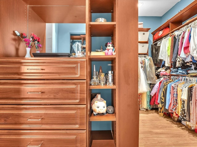 walk in closet with light wood-type flooring