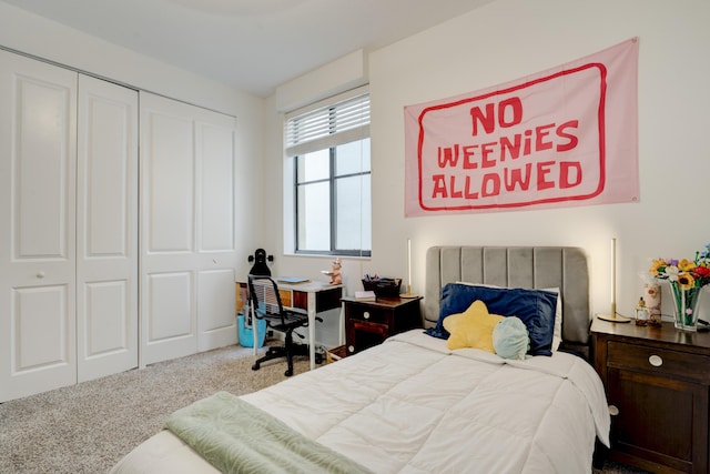 carpeted bedroom featuring a closet