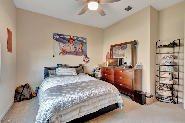 bedroom featuring carpet floors and ceiling fan