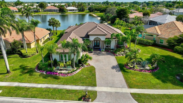 aerial view with a water view