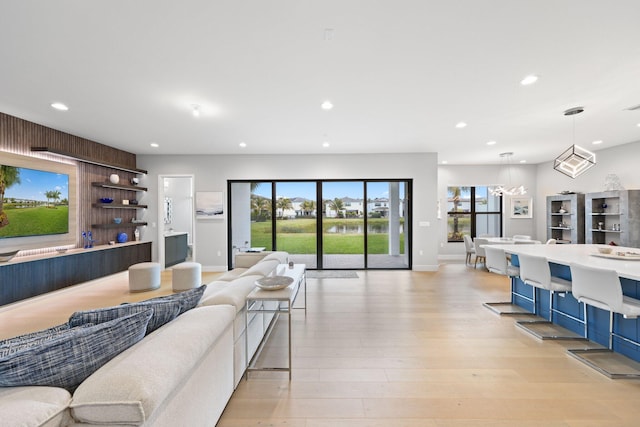 living room with light hardwood / wood-style flooring