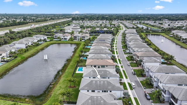 aerial view with a water view