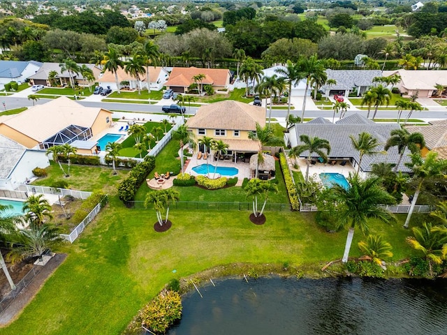 bird's eye view featuring a water view