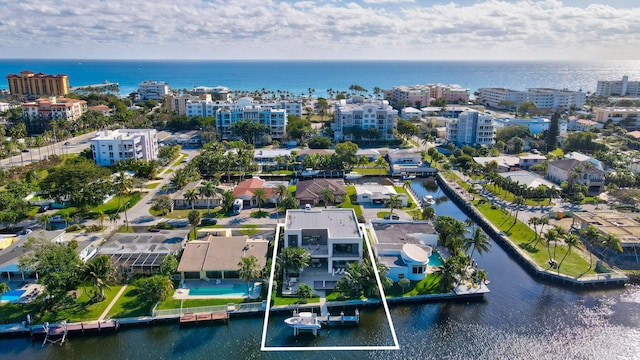 drone / aerial view featuring a water view