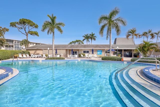 view of swimming pool with a patio