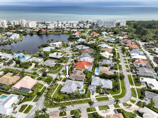 aerial view with a water view