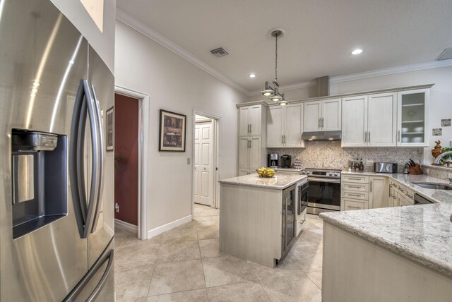 tiled dining area featuring a notable chandelier, crown molding, and a healthy amount of sunlight