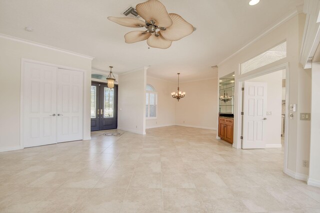 bedroom with crown molding, ceiling fan, and light hardwood / wood-style flooring