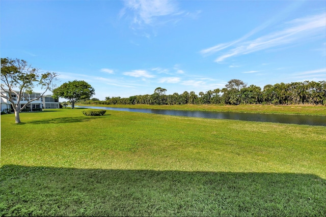 view of yard with a water view