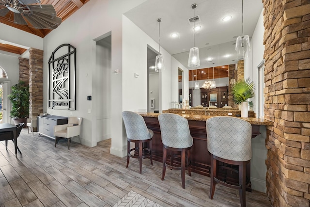 bar with pendant lighting