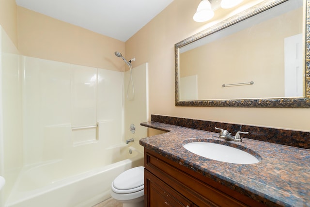 full bathroom featuring vanity, shower / washtub combination, and toilet